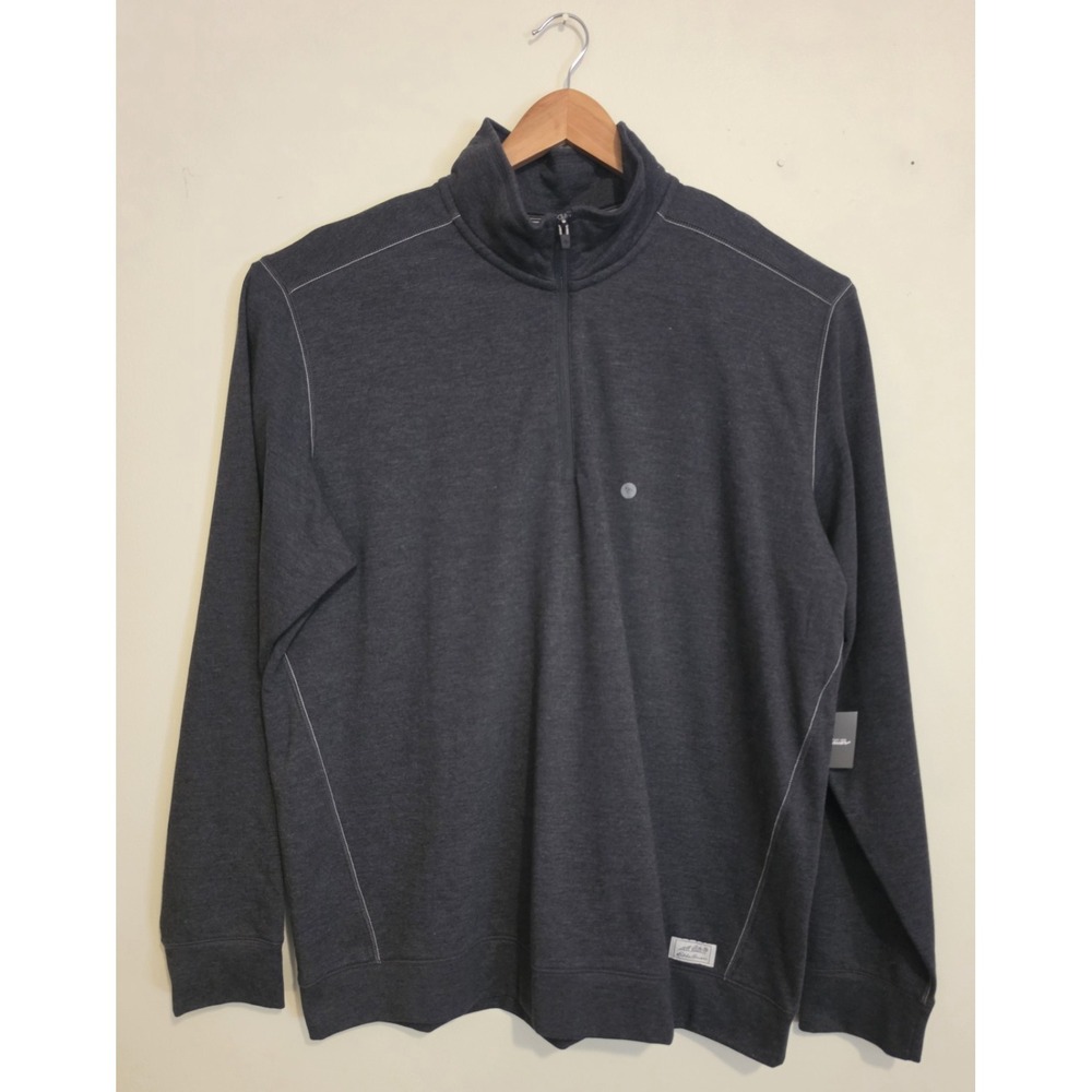 Eddie Bauer Men's Big & Tall XL Gray 1/4 Zip Mock Neck Pullover Polyester 0088